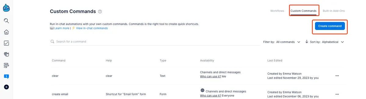 Creating a trigger form command in Dailybot