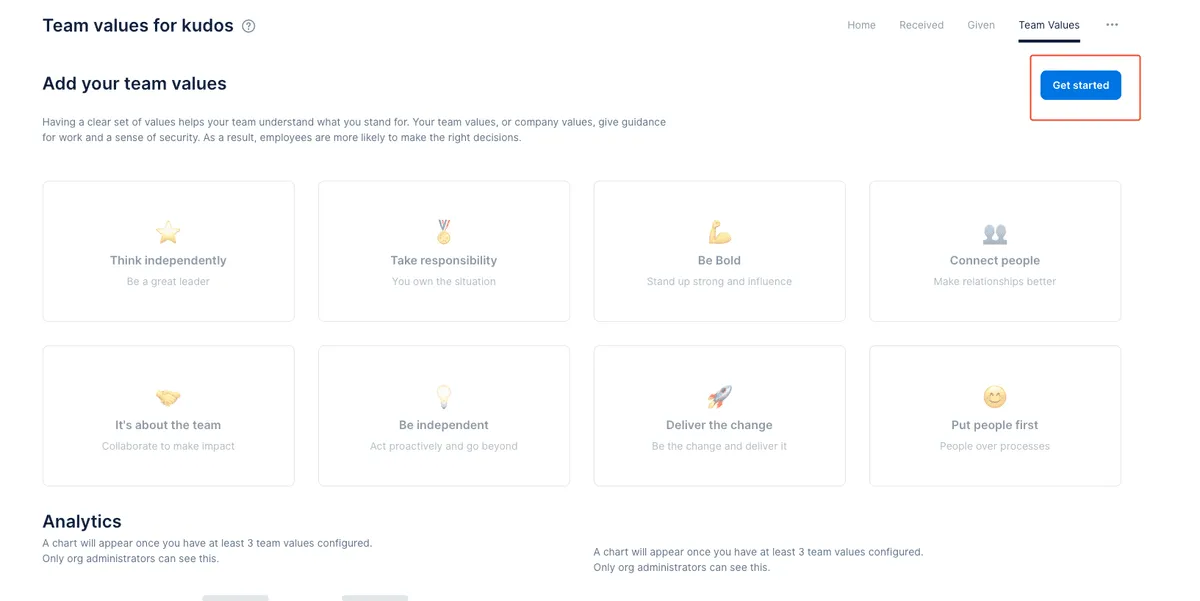 Team values configuration in Dailybot
